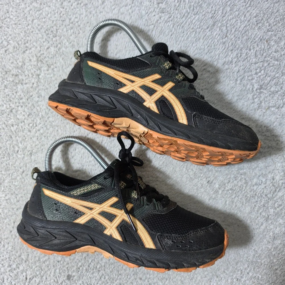 ASICS Pre Venture 9 Shoes Kids Size 3 Black Orange Trail Running Sneakers